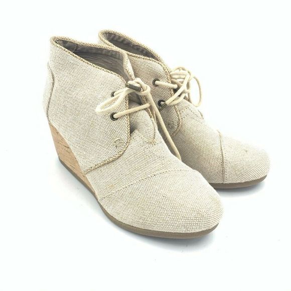 Toms Womens Kala Ankle Bootie Beige Canvas Shoes - Picture 2 of 4